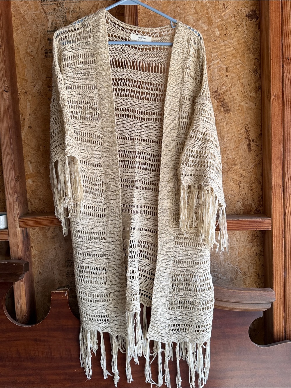 UMGEE Lightweight Cream Open-Knit Fringe Sweater Cardigan